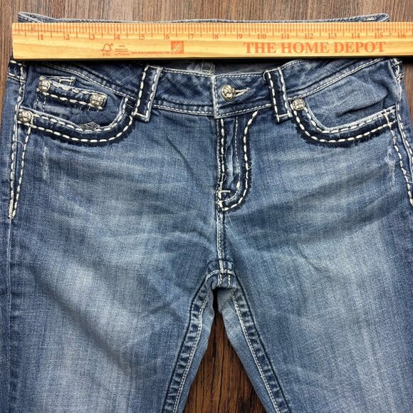 Miss Me Relaxed Skinny Jeans Embellished Distressed Light Wash Women's Size 31 - Picture 6 of 12